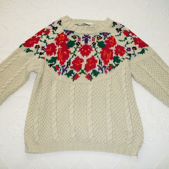 Vintage IVY Hand Knit Floral Chunky Sweater SZ S M - Picture 2 of 5